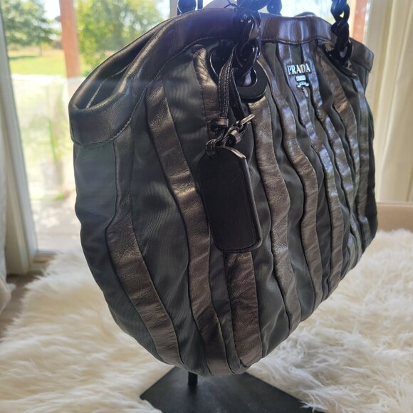 Prada Shoulder Tote Bag Leather Fabric Brown Gray - Picture 5 of 16